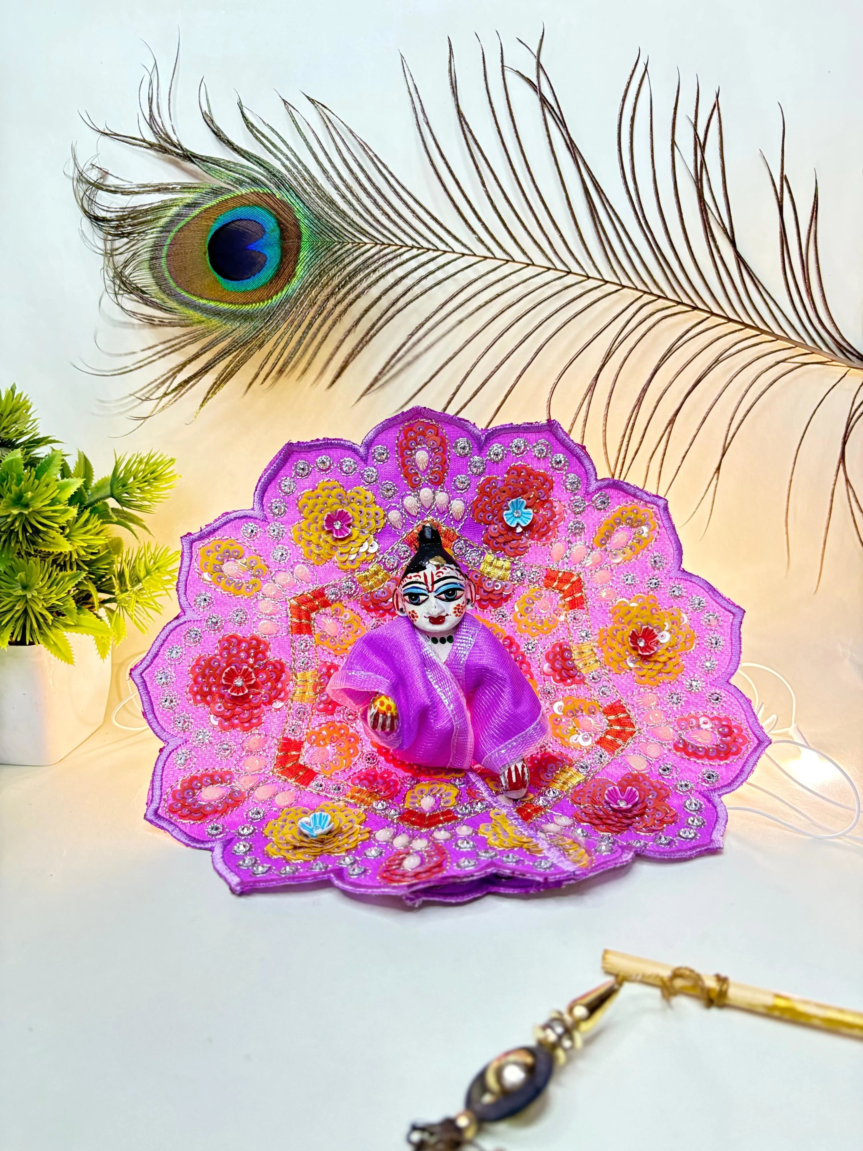 Purple Embroidered Laddu Gopal Poshak - Size 4 | Handcrafted Fancy Deity Dress Set