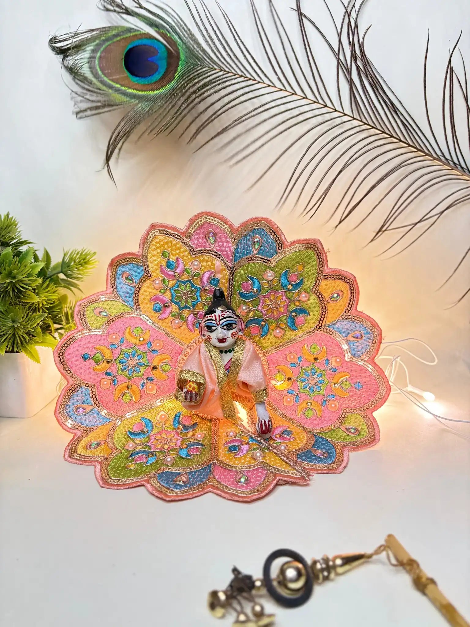 Peach Pink Multicolor Poshak for Laddu Gopal Ji Size 4 | Festive Designer Dress