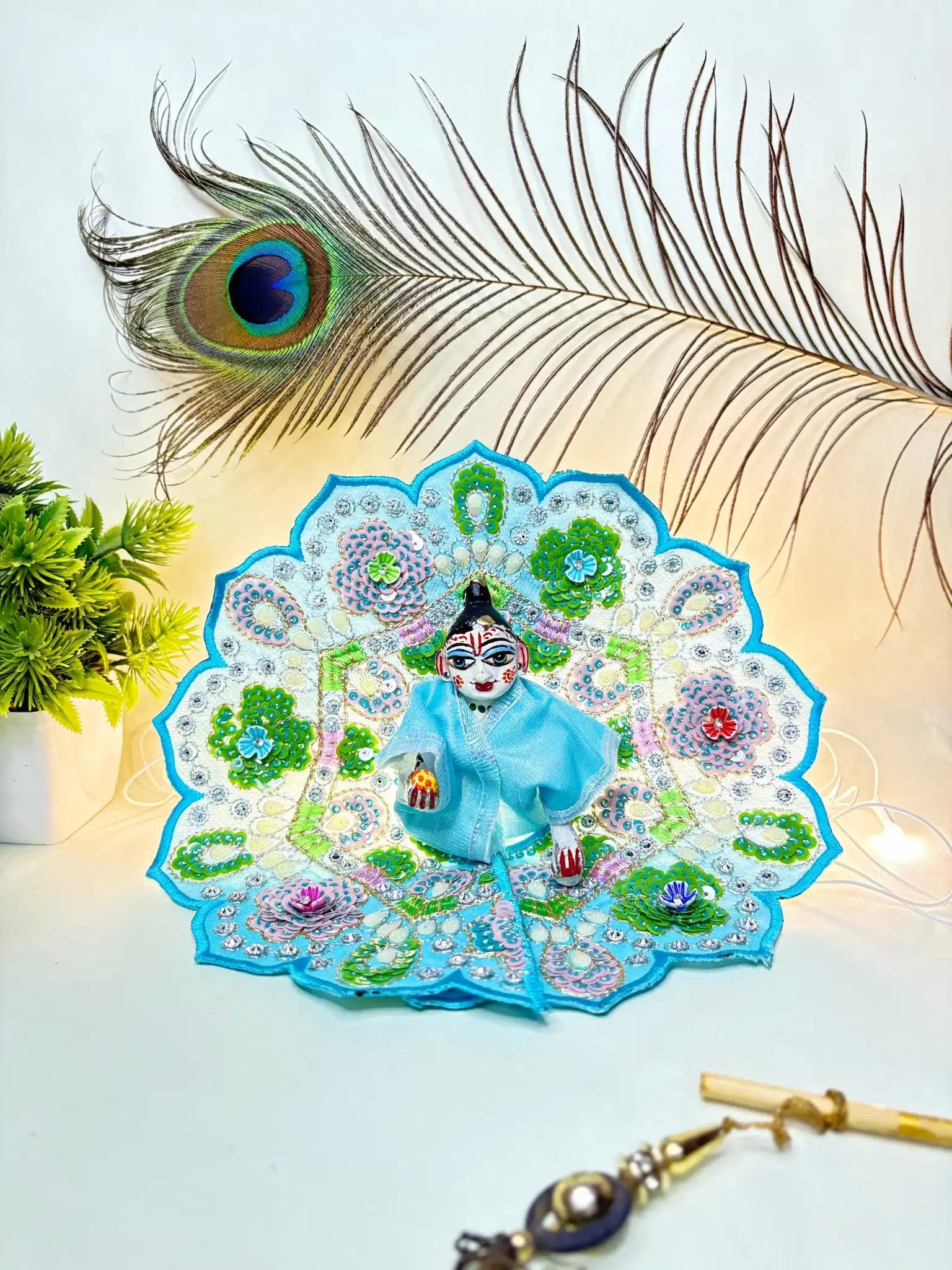 Sky Blue Laddu Gopal Poshak - Size 4 | Elegant Embroidered Krishna Ji Dress