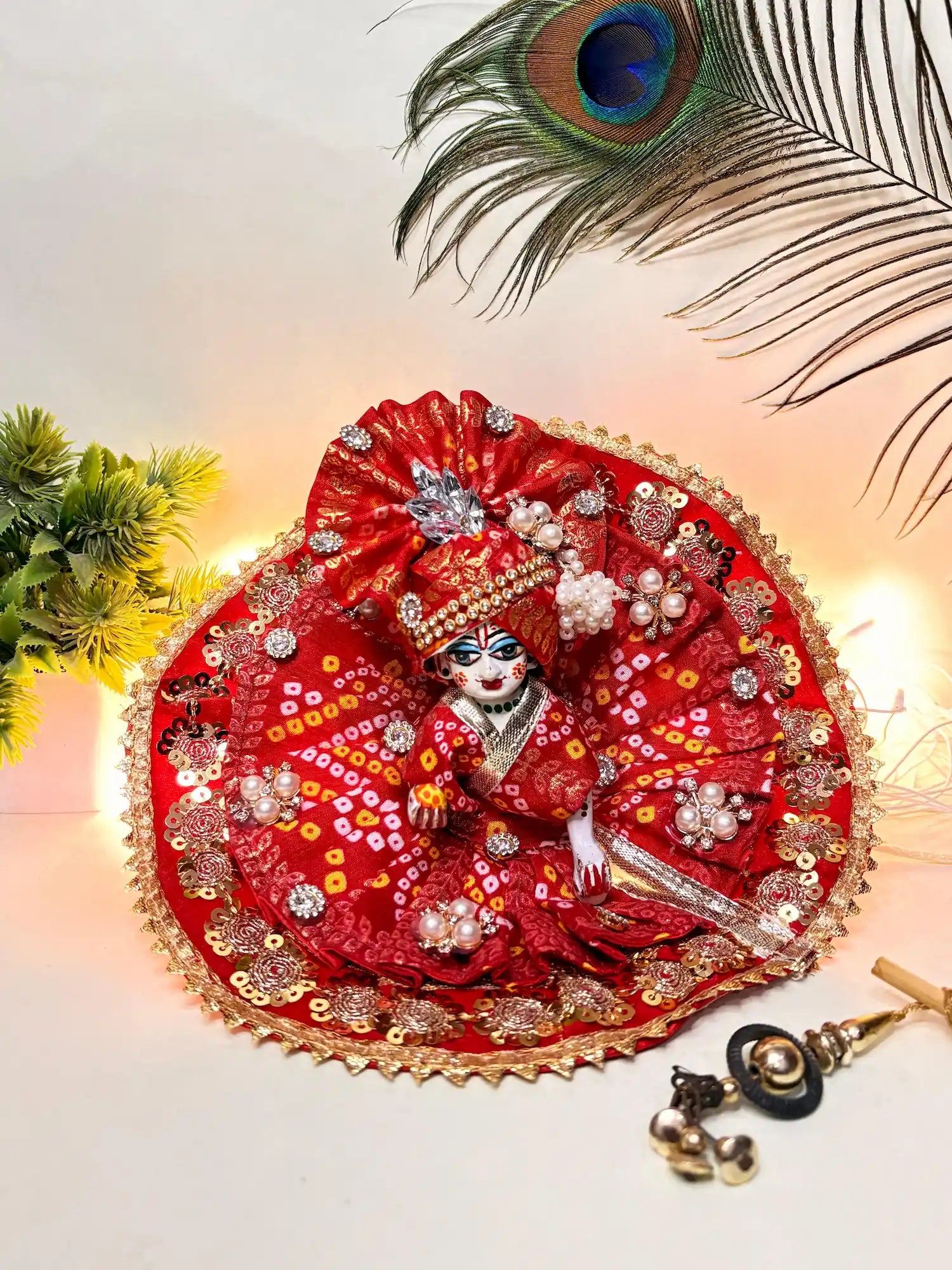 Traditional Red Bandhani Laddu Gopal Poshak | Handcrafted Fancy Dress
