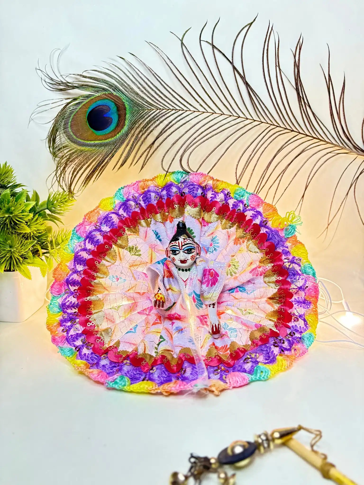 Red and Purple Rainbow Border Laddu Gopal Ji Poshak | Size 4 Designer Dress