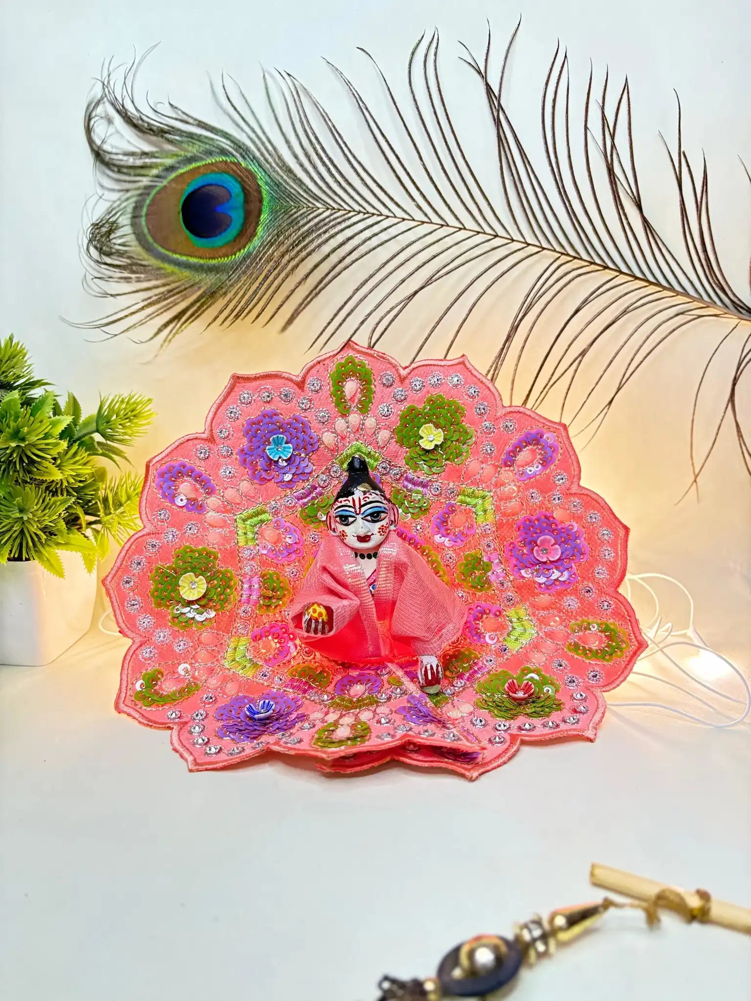 Dark Pink Embellished Laddu Gopal Poshak - Size 4 | Designer Krishna Ji Outfit