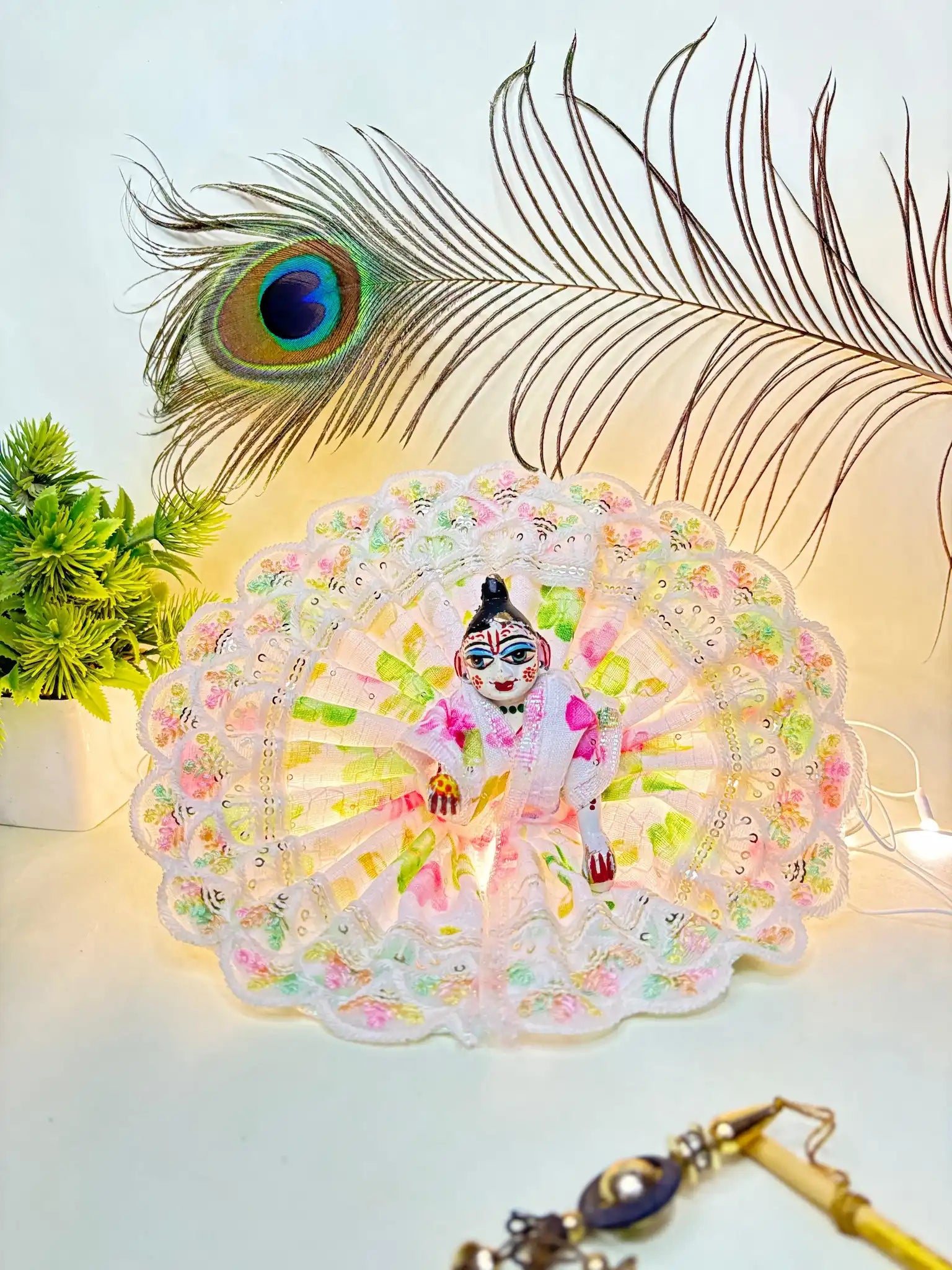 White Floral Lace Laddu Gopal Ji Poshak Size 4 | Elegant Lightweight Summer Dress