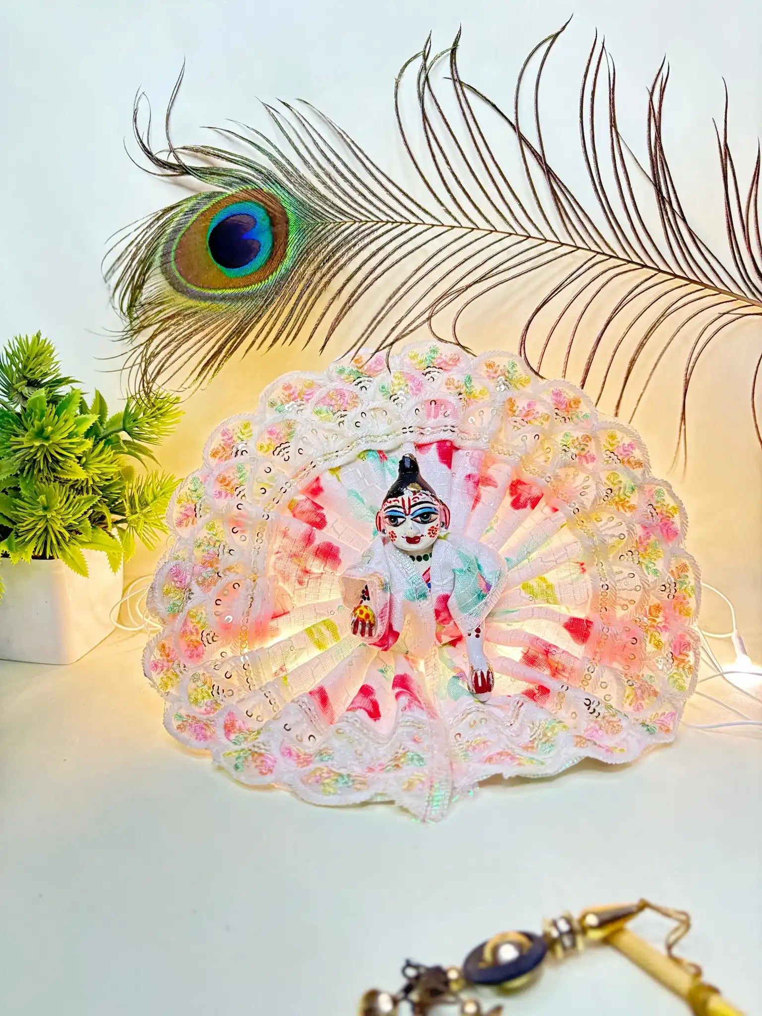 White Floral Lace Laddu Gopal Ji Poshak Size 4 | Elegant Lightweight Summer Dress